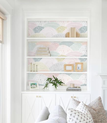 CiCiwind Boho Peel and Stick Wallpaper, Colorful Dot Geometric Wallpaper, Removable Self-Adhesive Vinyl Contact Paper for Kids Room Bedroom Cabinets, 15.5×197